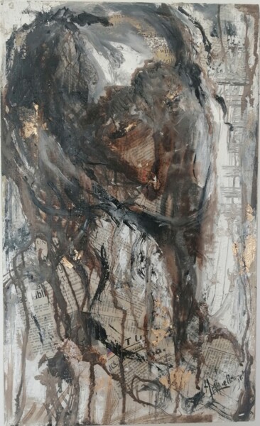 Malerei mit dem Titel "Dans l'ombre" von Hela Ellouze, Original-Kunstwerk, Collagen