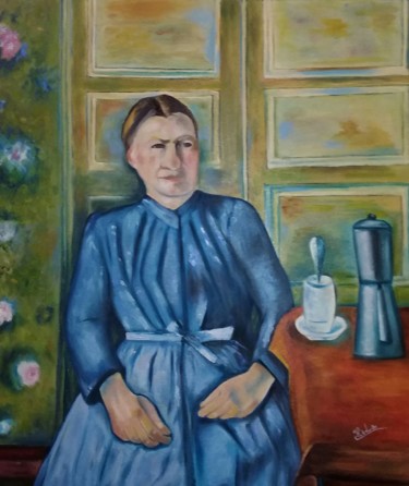 Painting titled "La femme à la cafet…" by Héla Soudani, Original Artwork, Oil