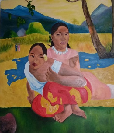 Painting titled "Femmes taïtiennes" by Héla Soudani, Original Artwork, Oil