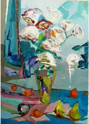 Peinture intitulée "Bouquet Oil Paintin…" par Helen, Œuvre d'art originale, Huile Monté sur Châssis en bois