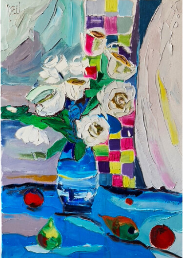 Картина под названием "Roses Oil Painting…" - Helen, Подлинное произведение искусства, Масло
