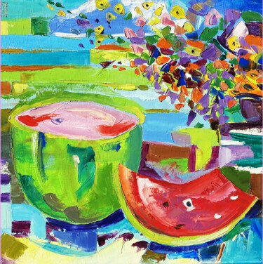 Peinture intitulée "Watermelon Oil Pain…" par Helen, Œuvre d'art originale, Huile