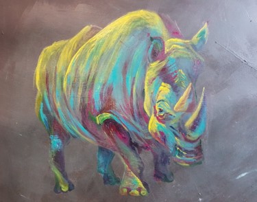 Painting titled "rhinoféoce" by Helen Barenton, Original Artwork, Acrylic
