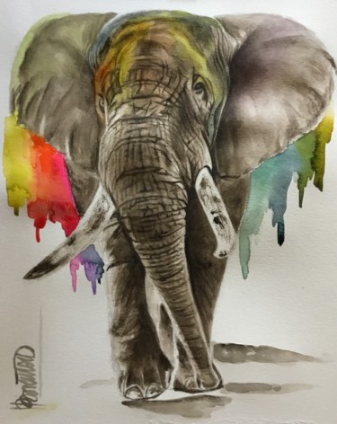 Peinture intitulée "L'éléphant" par Helen Barenton, Œuvre d'art originale, Aquarelle