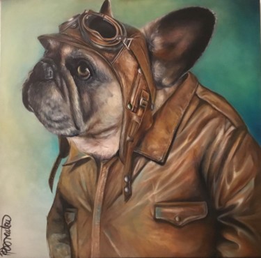 Painting titled "Gustave Fardog" by Helen Barenton, Original Artwork, Oil Mounted on Wood Stretcher frame