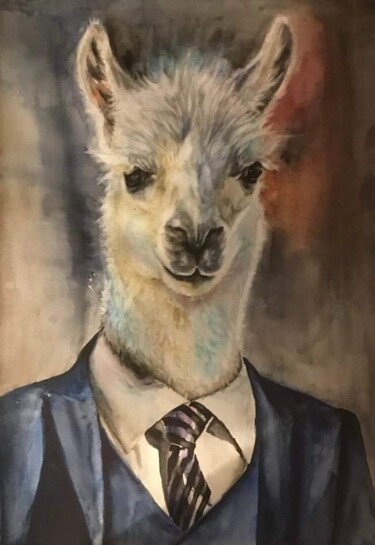 Peinture intitulée "Serge le Lama" par Helen Barenton, Œuvre d'art originale, Aquarelle