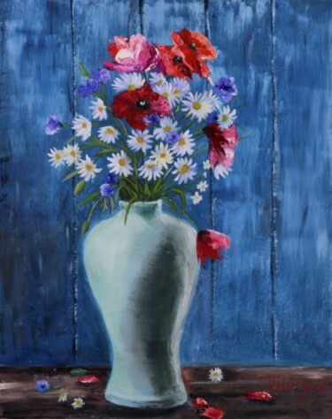 Картина под названием "Poppies Chamomile P…" - Helen Berk, Подлинное произведение искусства, Масло