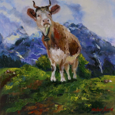 Картина под названием "Cow Painting  Anima…" - Helen Berk, Подлинное произведение искусства, Масло