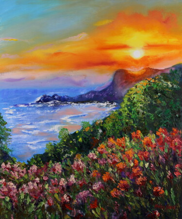 Картина под названием "Sunset by the Sea P…" - Helen Berk, Подлинное произведение искусства, Масло