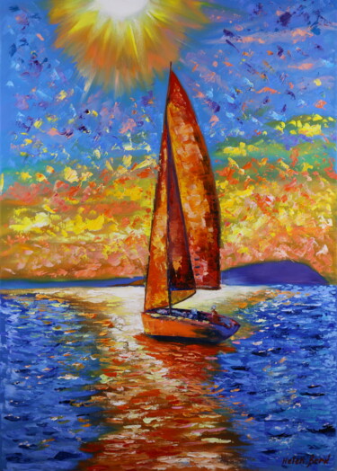Картина под названием "Sailboat Painting S…" - Helen Berk, Подлинное произведение искусства, Масло