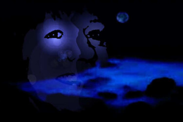 Digitale Kunst mit dem Titel "blauer Mond" von Helen Grosswart, Original-Kunstwerk