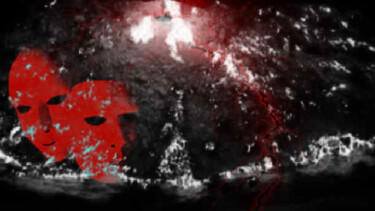 Digitale Kunst mit dem Titel "rote Masken" von Helen Grosswart, Original-Kunstwerk