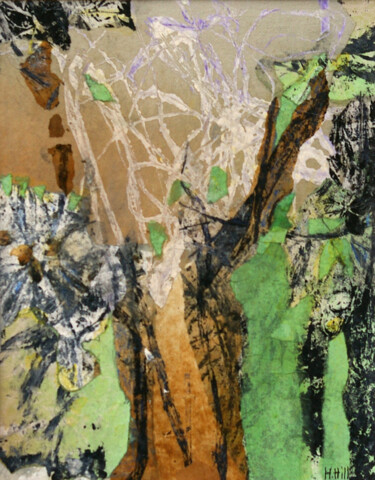 Collages titulada "L'arbre #artistsupp…" por Helen Hill, Obra de arte original, Monotipia