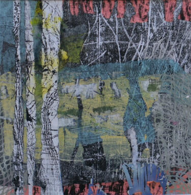 Collagen mit dem Titel "Traces en forêt" von Helen Hill, Original-Kunstwerk, Collagen