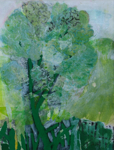 Κολάζ με τίτλο "Green tree" από Helen Hill, Αυθεντικά έργα τέχνης, Κολάζ