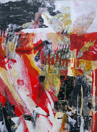 Collages intitulée "Rouge le soir" par Helen Hill, Œuvre d'art originale, Collages