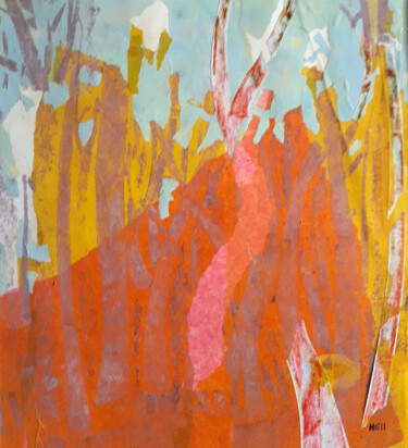 Коллажи под названием "La fête des arbres" - Helen Hill, Подлинное произведение искусства, Коллажи Установлен на картон