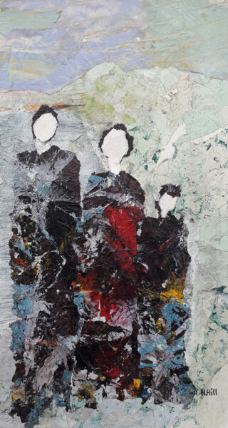 Painting titled "La Famille" by Helen Hill, Original Artwork, Collages