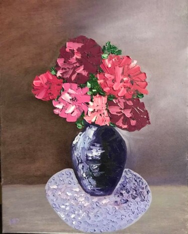 Картина под названием "napkin and flowers" - Helen Phagava, Подлинное произведение искусства, Масло