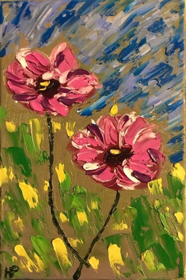 Картина под названием "abstract flowers" - Helen Phagava, Подлинное произведение искусства, Масло