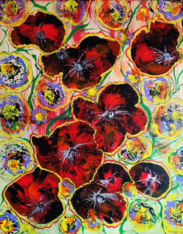 Schilderij getiteld "FLOWERS" door Helen  Polishuk, Origineel Kunstwerk, Acryl