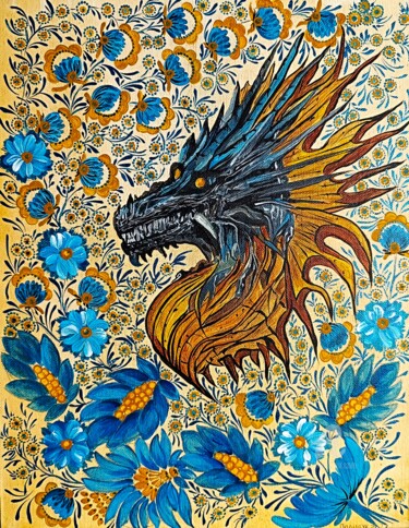 Painting titled "Dragon" by Helen  Polishuk, Original Artwork, Acrylic