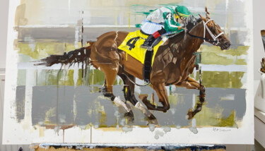 Картина под названием "Horse Race and it's…" - Helen Sinfield, Подлинное произведение искусства, Гуашь Установлен на картон