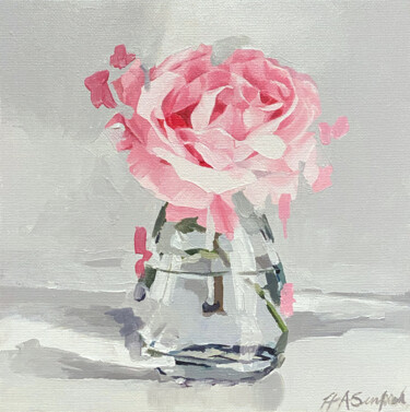 Painting titled "Pink Rose" by Helen Sinfield, Original Artwork, Acrylic