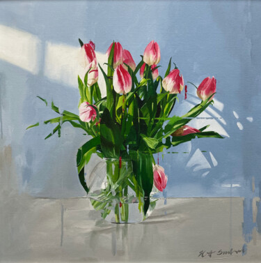 "Tulips in glass vase" başlıklı Tablo Helen Sinfield tarafından, Orijinal sanat, Akrilik