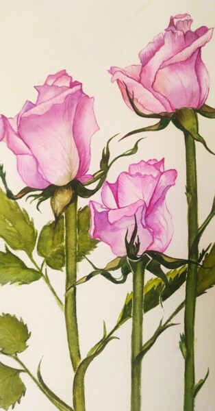 Картина под названием "Розы" - Елена Темченко, Подлинное произведение искусства, Акварель