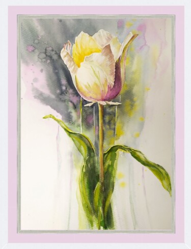 Painting titled "Белый тюльпан" by Helen Temchenko, Original Artwork, Watercolor
