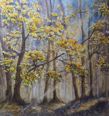 Pintura intitulada "Осенний лес" por Helen Temchenko, Obras de arte originais, Aquarela