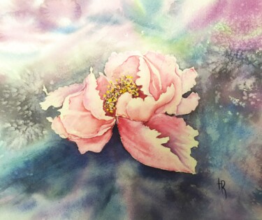 Painting titled "Розовый цветок" by Helen Temchenko, Original Artwork, Watercolor