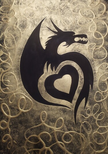 Pintura intitulada "Сердце Дракона" por Helen Temchenko, Obras de arte originais, Aquarela
