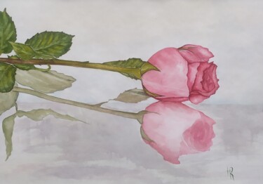 Painting titled "Роза на стекле" by Helen Temchenko, Original Artwork, Watercolor