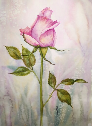 Painting titled "Роза" by Helen Temchenko, Original Artwork, Watercolor
