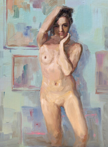 Картина под названием "Nude Female Erotic,…" - Helen Vus, Подлинное произведение искусства, Масло