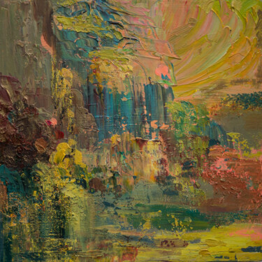 Картина под названием "Sunset. Waterfall.…" - Helena Asadova, Подлинное произведение искусства, Акрил Установлен на Деревянн…