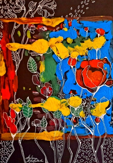 Painting titled "Fleurs abstraits" by Helena Astafourova, Original Artwork, Acrylic