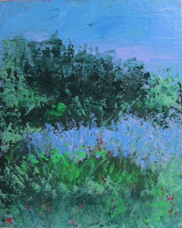 Картина под названием "Blue Sky and Bluebe…" - Helena Butler, Подлинное произведение искусства, Акрил Установлен на Деревянн…