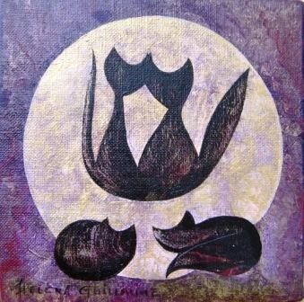 Peinture intitulée "Chats noirs" par Hélèna Guillaume, Œuvre d'art originale
