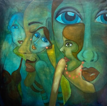 Painting titled "Friends" by Helena Hötzl Setterström, Original Artwork, Oil Mounted on Wood Stretcher frame