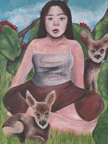 Schilderij getiteld "Hommage an Frida: H…" door Helena-Joline Sailer, Origineel Kunstwerk, Acryl Gemonteerd op Houten paneel