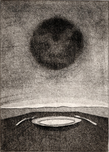 Druckgrafik mit dem Titel "Soul on a silver pl…" von Helena Kalná, Original-Kunstwerk, Radierung