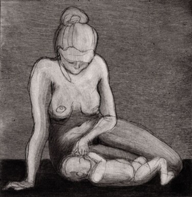 Отпечатки и Гравюры под названием "Mother and child" - Helena Kalná, Подлинное произведение искусства, Травление