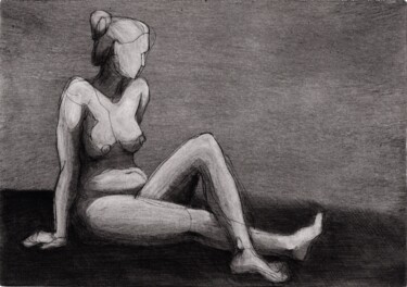 Printmaking titled "Sitting woman" by Helena Kalná, Original Artwork, Etching