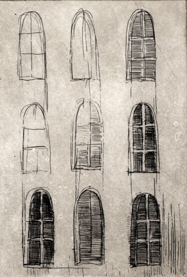 Estampas & grabados titulada "The Windows" por Helena Kalná, Obra de arte original, Aguafuerte