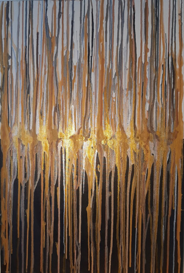 Schilderij getiteld "Golden stripes" door Helena Marja, Origineel Kunstwerk, Acryl