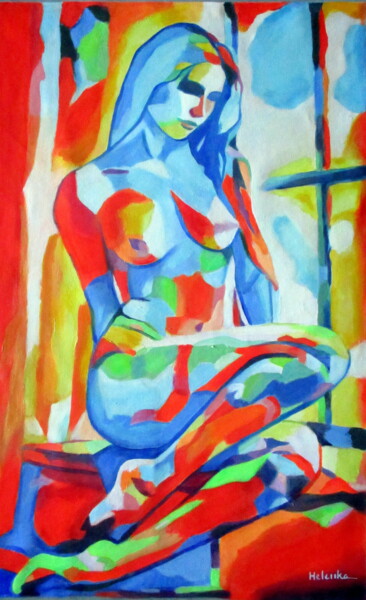 Peinture intitulée ""Lady By The Window"" par Helena Wierzbicki, Œuvre d'art originale, Acrylique