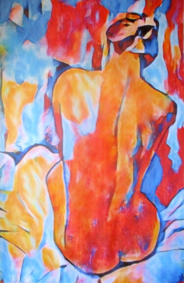 Malerei mit dem Titel ""Blazing Nude"" von Helena Wierzbicki, Original-Kunstwerk, Acryl
